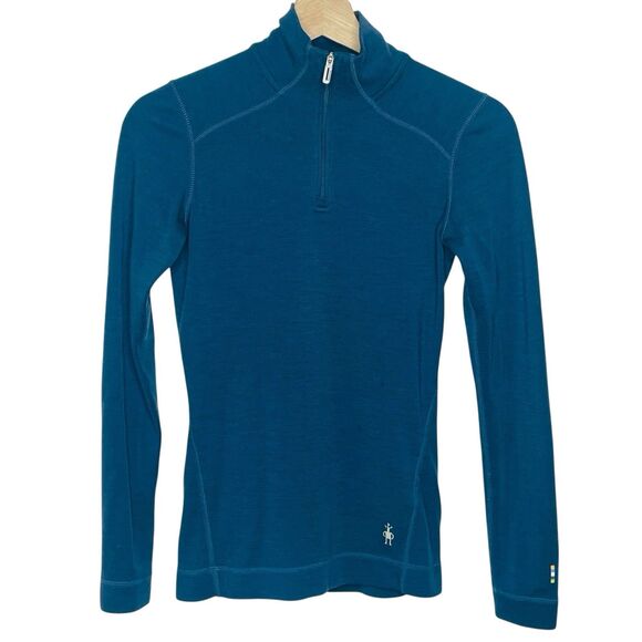 Smartwool Shirt Womens XS Base Layer 1/4 Zip Pullover Merino Wool 250 Blue - Picture 1 of 6